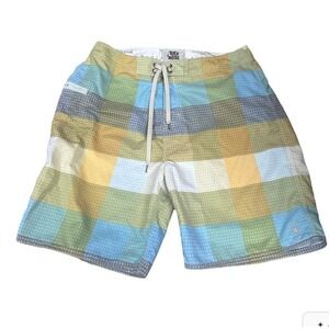 Toes On the Nose Board Shorts Men's 34 Aloha Khaki Swim Surf Shorts Drawstring